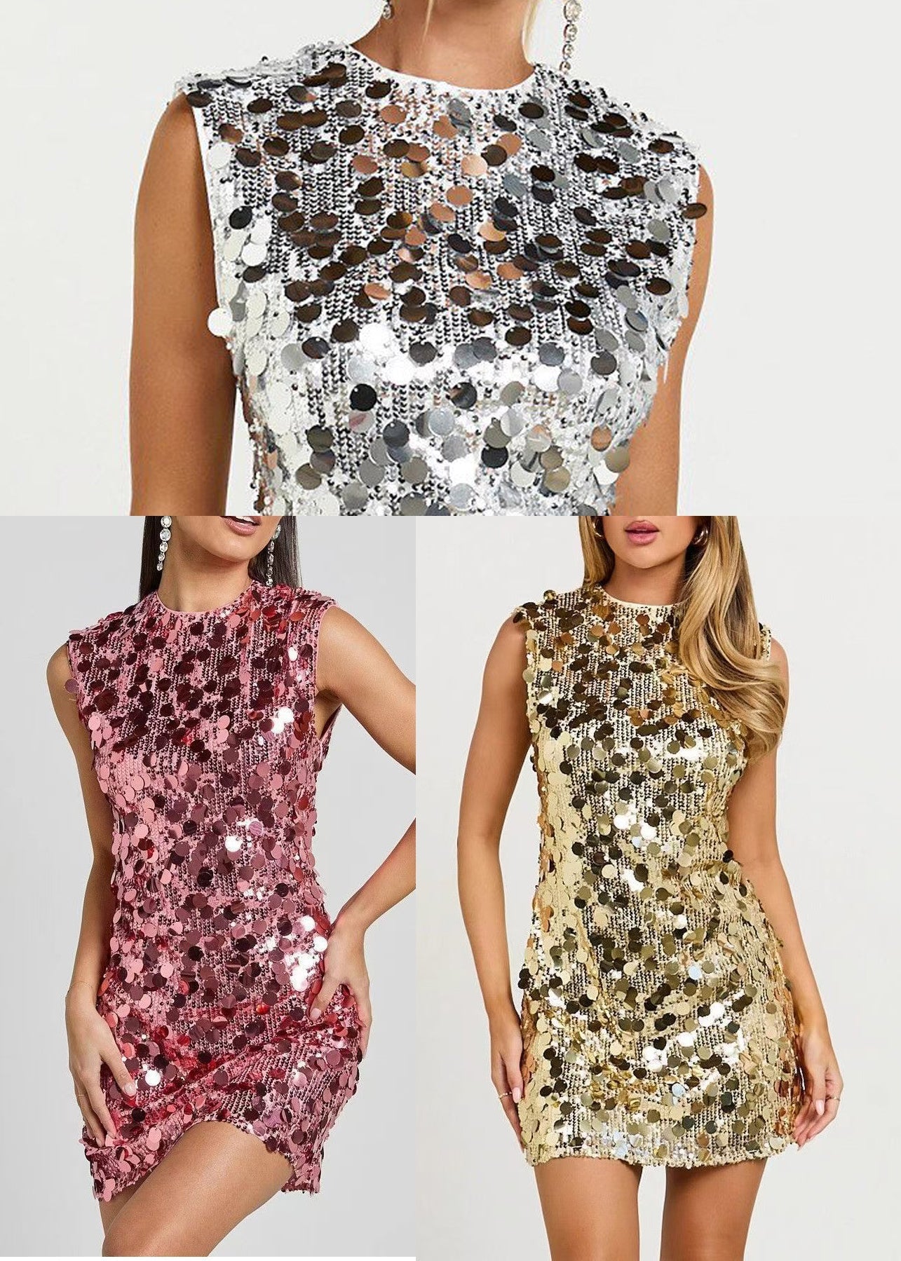 Sequin Crew Neck Sleeveless Bodycon Mini Party Dress