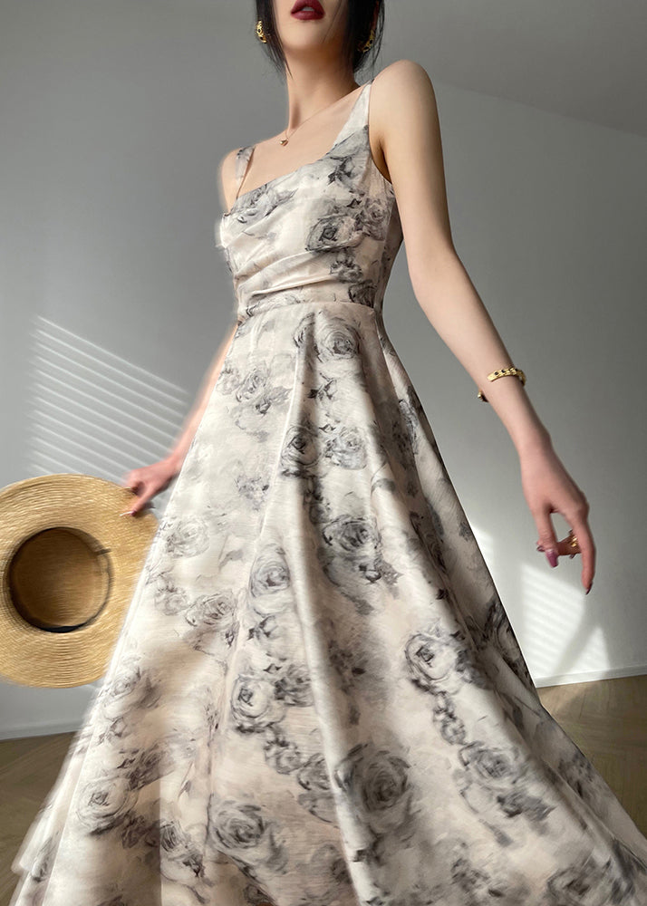 Beautiful Square Collar Zippered Print Chiffon Maxi Dresses Sleeveless 2