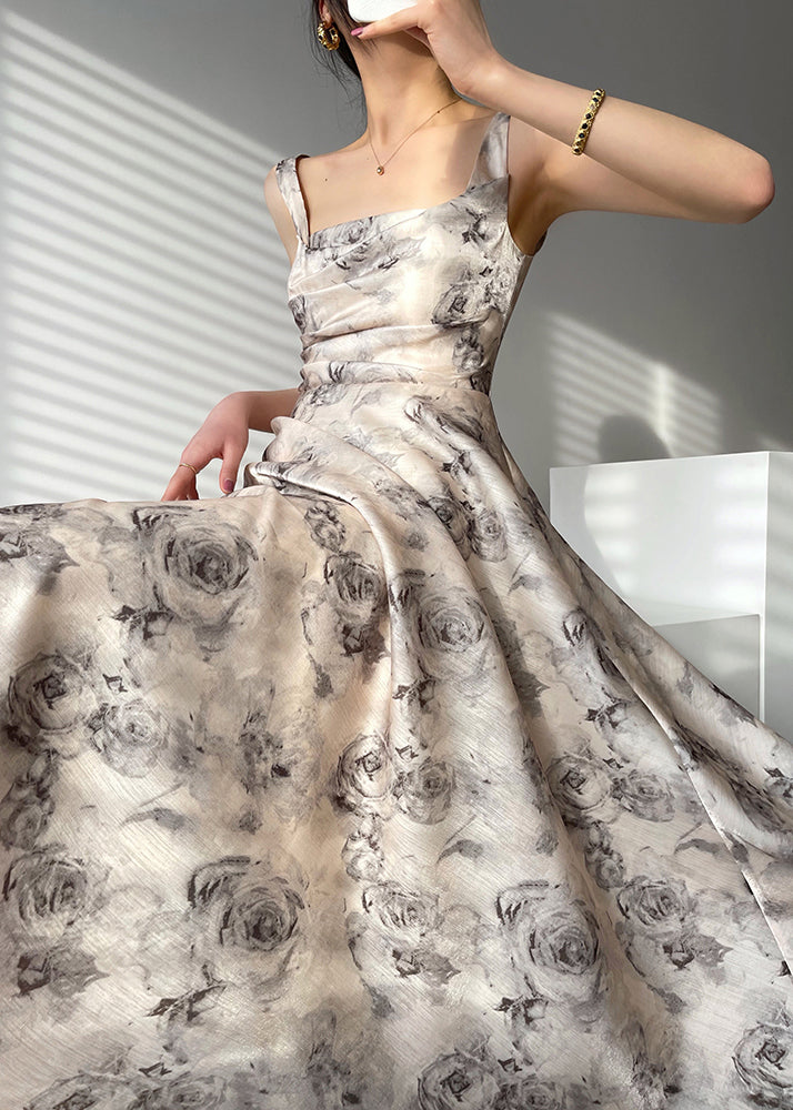 Beautiful Square Collar Zippered Print Chiffon Maxi Dresses Sleeveless 3