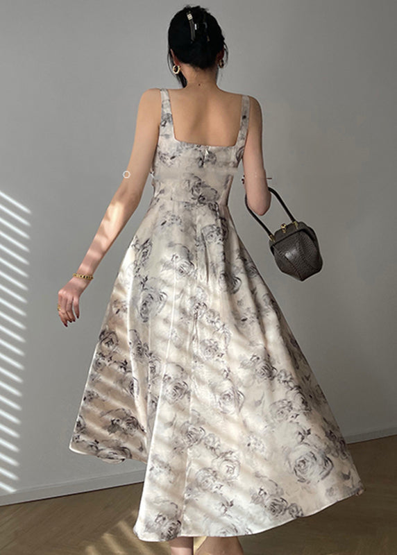 Beautiful Square Collar Zippered Print Chiffon Maxi Dresses Sleeveless 4