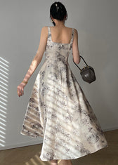 Beautiful Square Collar Zippered Print Chiffon Maxi Dresses Sleeveless 4