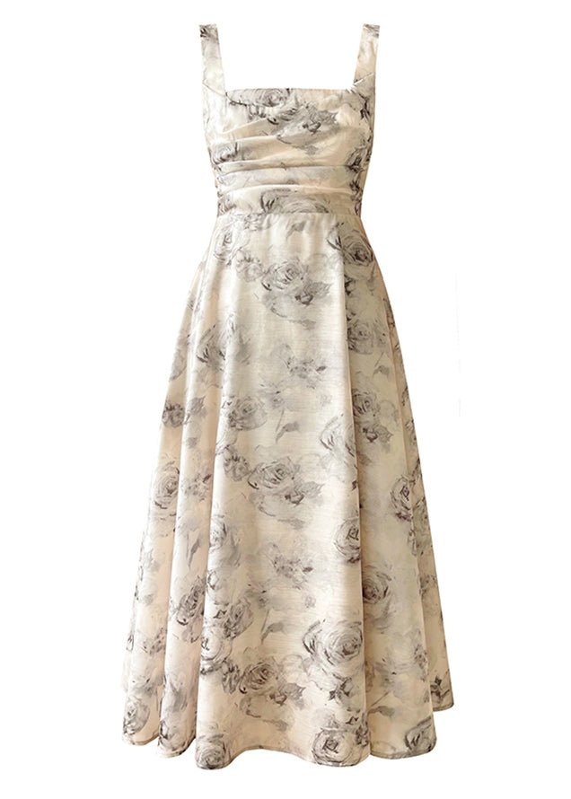 Beautiful Square Collar Zippered Print Chiffon Maxi Dresses Sleeveless 5