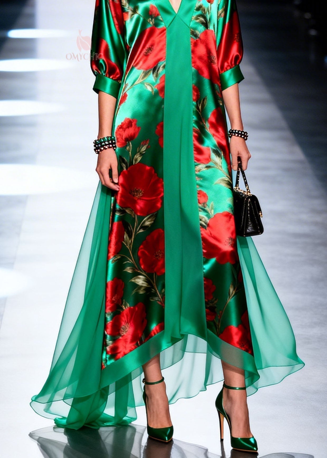 Beautiful V Neck Print Patchwork Chiffon Maxi Dresses Summer - View 4