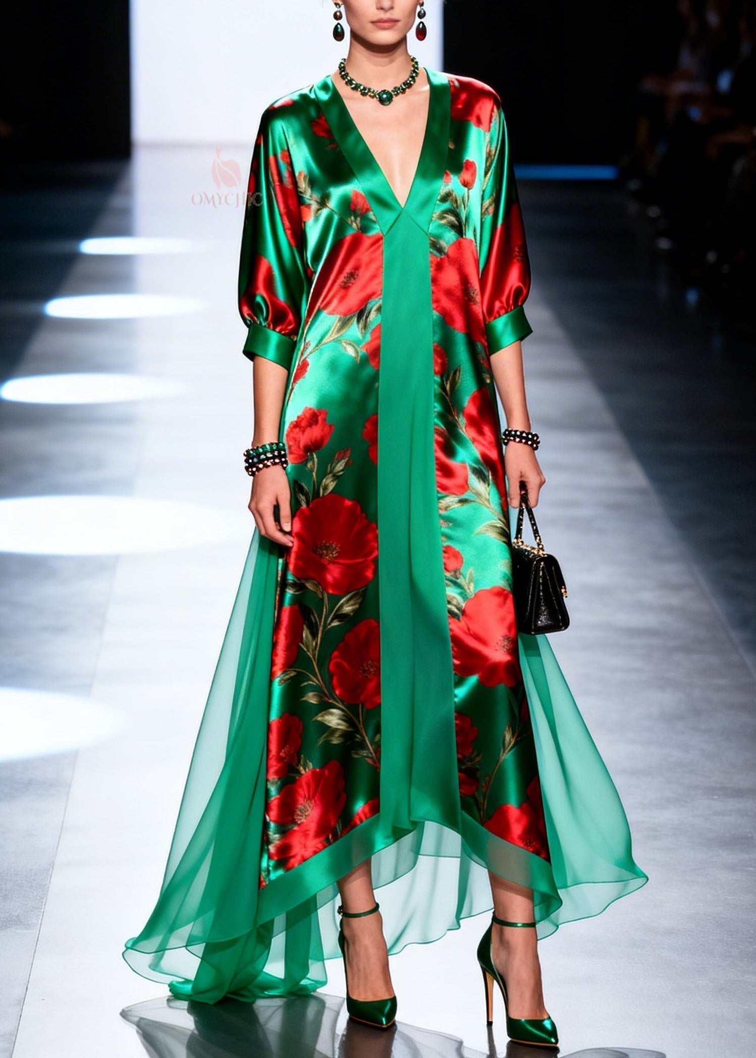 Beautiful V Neck Print Patchwork Chiffon Maxi Dresses Summer - View 5