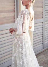 Beautiful White V Neck Backless Tulle Lace Long Dress Summer 2