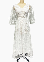 Beautiful White V Neck Backless Tulle Lace Long Dress Summer 5