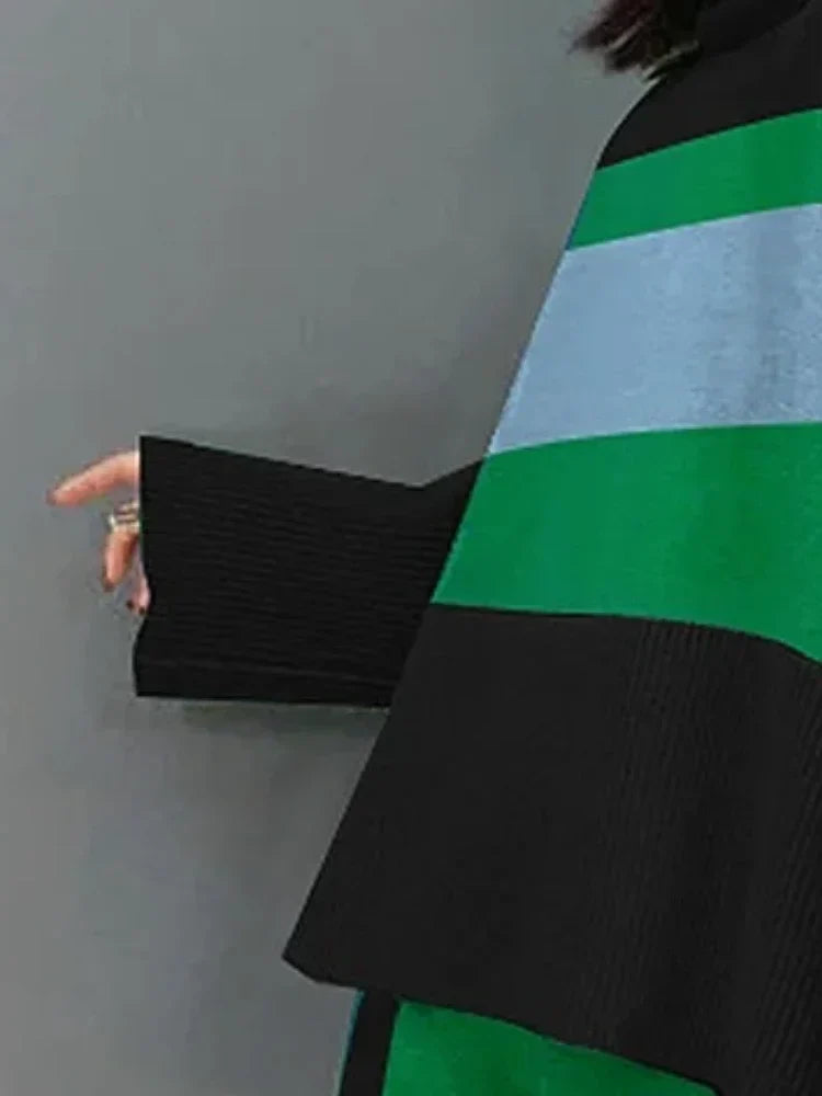 Turtleneck Color Block Striped Flared Sleeve Oversized Knit Sweater 2