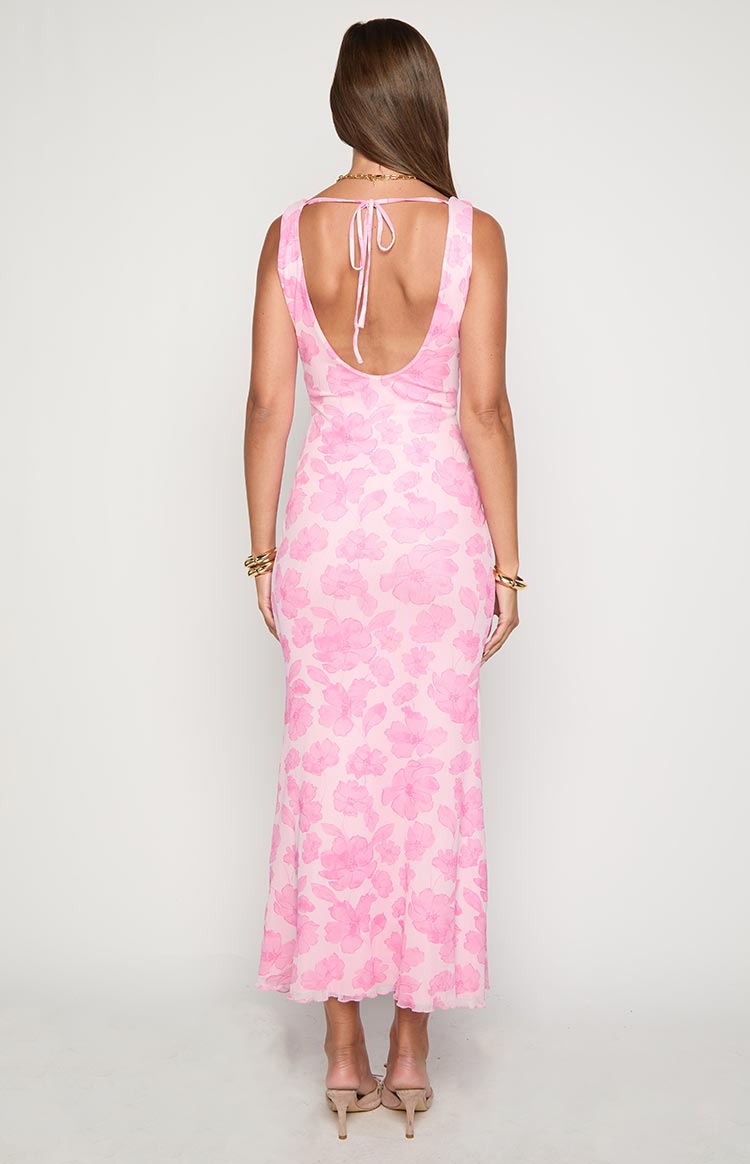 Floral Print Deep V-Neck Ruched Bust Sleeveless Maxi Dress 4