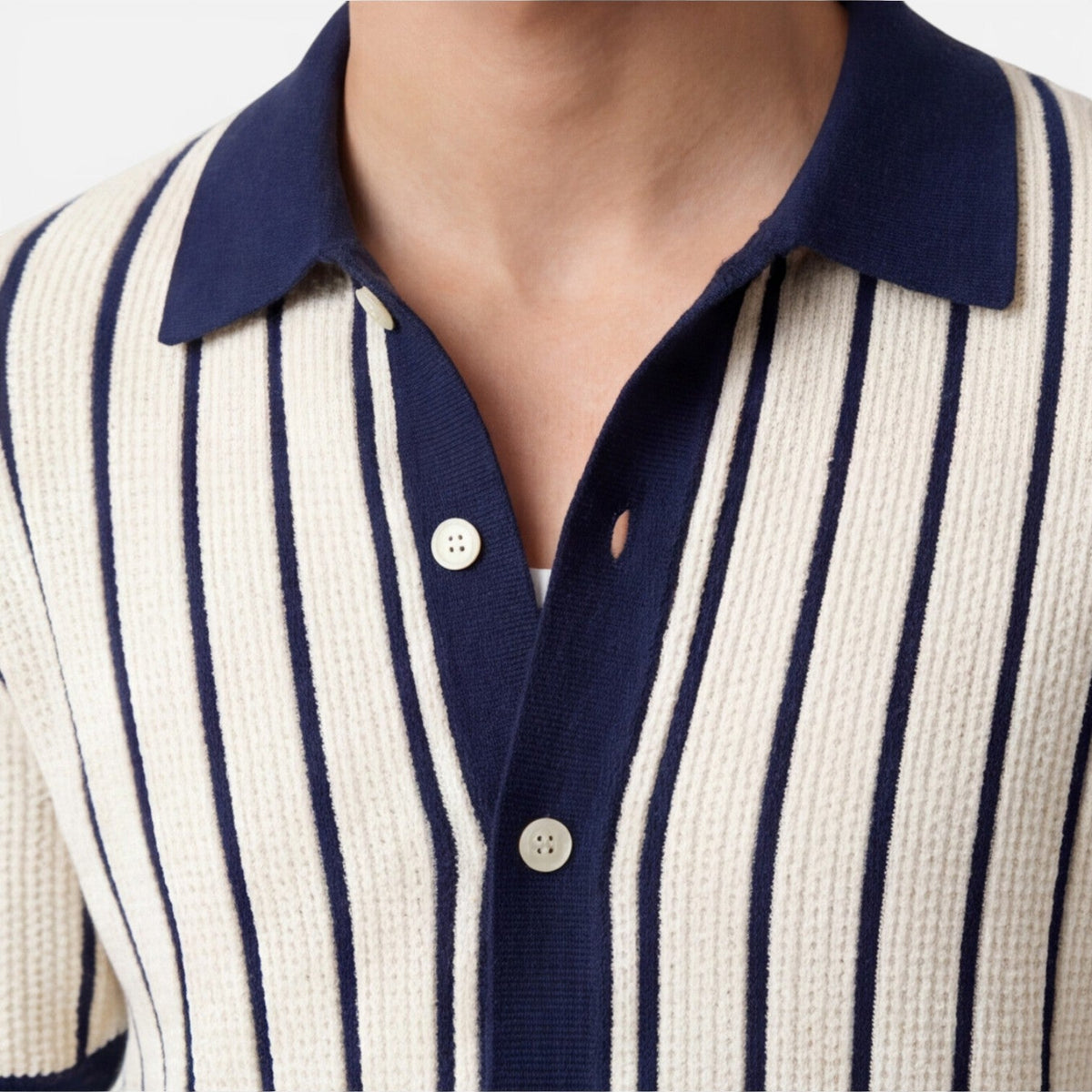 Men's Striped Knit Polo Shirt Short Sleeve Casual Top