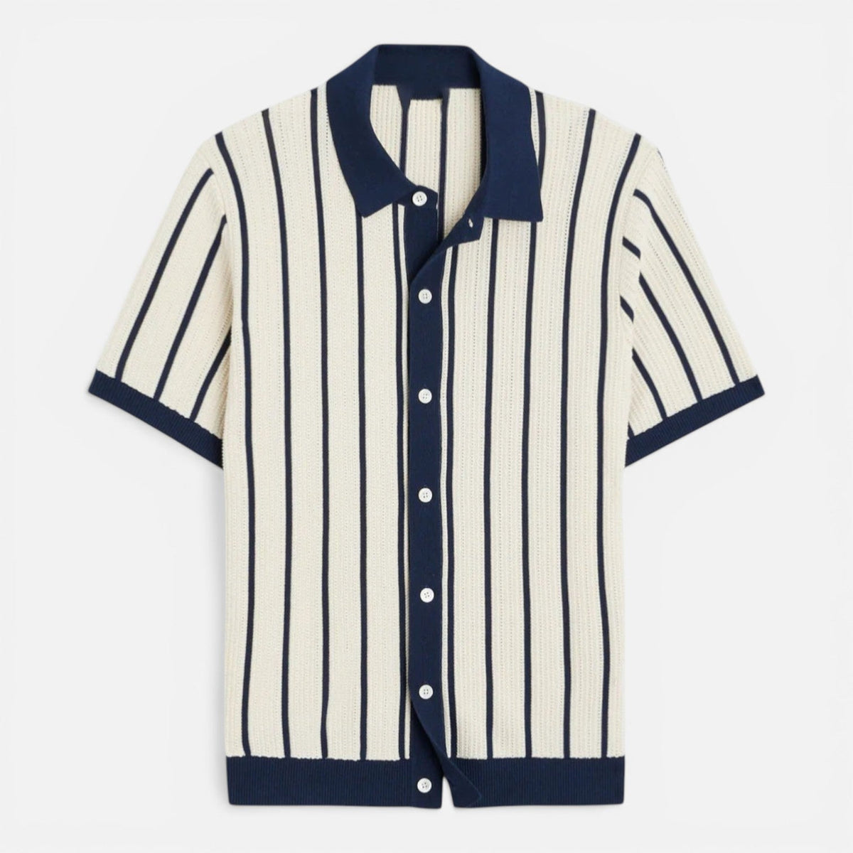 Men's Striped Knit Polo Shirt Short Sleeve Casual Top