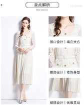 Faux Two Piece Lace Long Sleeve Pleated Midi Dress 12