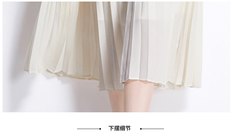 Faux Two Piece Lace Long Sleeve Pleated Midi Dress 19