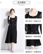 Faux Two Piece Lace Long Sleeve Pleated Midi Dress 21