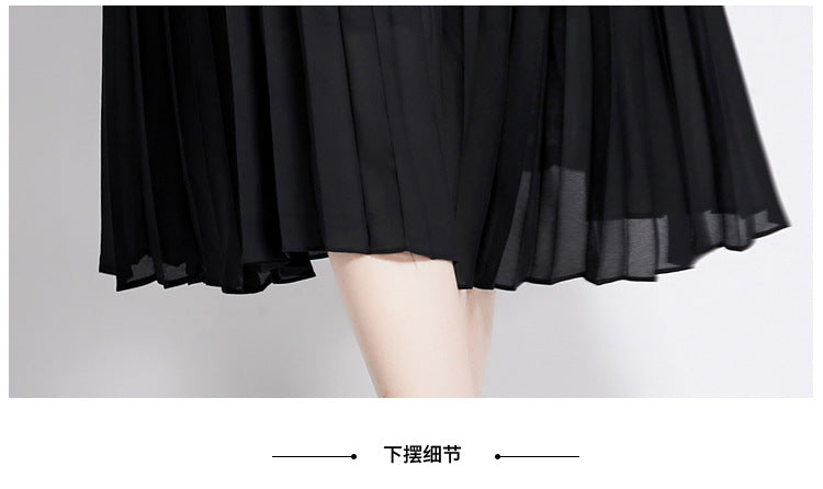 Faux Two Piece Lace Long Sleeve Pleated Midi Dress 29