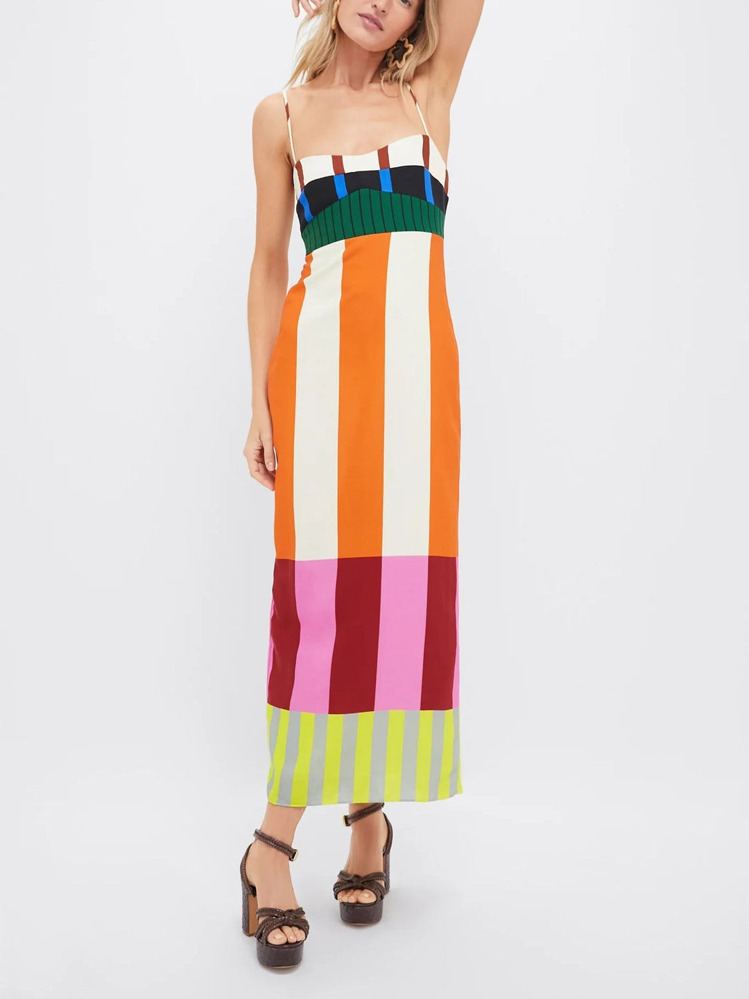 Striped Spaghetti Strap Column Maxi Dress