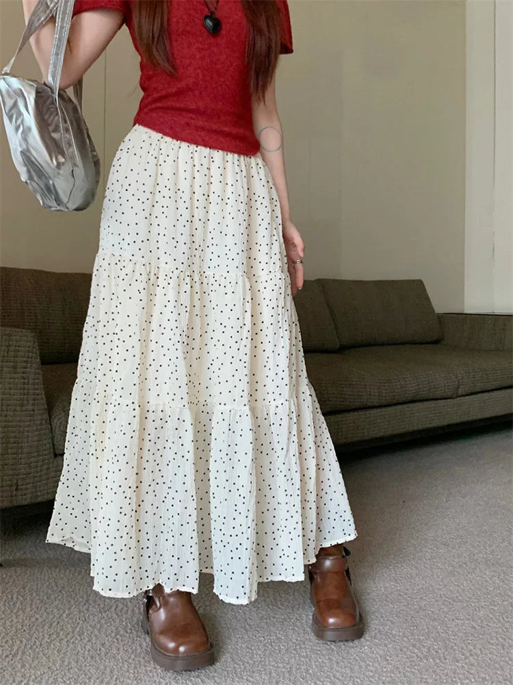 Classic Polka Dot Sweet Girls Cake Aline Maxi Skirt