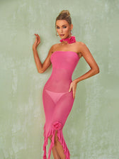 Berry Ruffle Flower Mesh Dress In Hot Pink 2