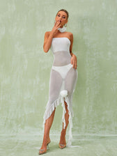 Berry Ruffle Flower Mesh Dress In White 2