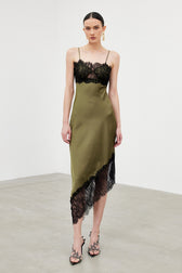 Bess Spaghetti Lace Asymmetric Midi Dress