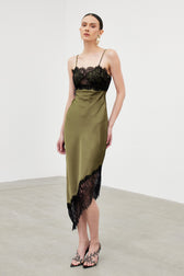 Bess Spaghetti Lace Asymmetric Midi Dress - View 3