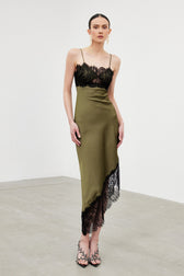 Bess Spaghetti Lace Asymmetric Midi Dress - View 2