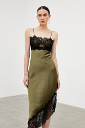 Bess Spaghetti Lace Asymmetric Midi Dress - View 5