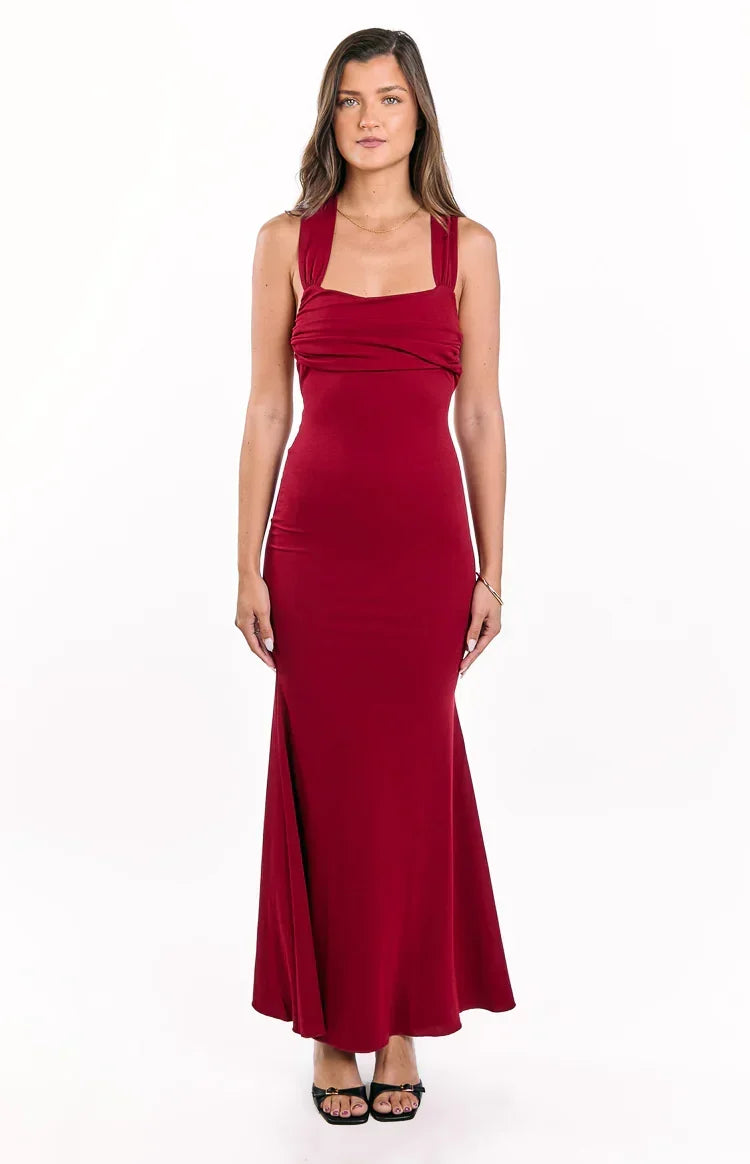 Crepe Strappy Cross Back Tie Back Bodycon Maxi Dress 5