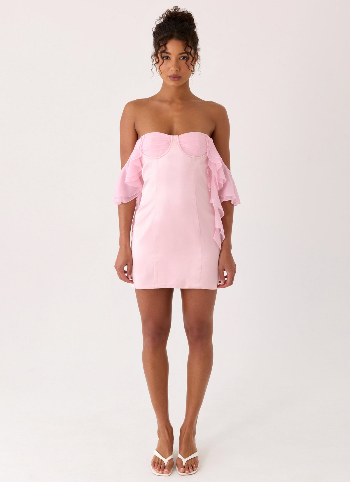 Strapless Bustier Ruffle Off Shoulder Sleeve Bodycon Mini Dress 3