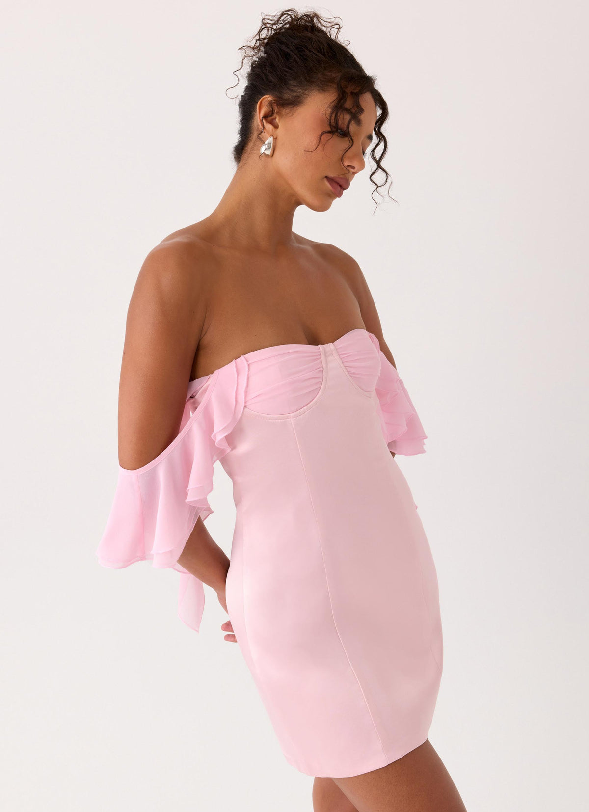 Strapless Bustier Ruffle Off Shoulder Sleeve Bodycon Mini Dress 7