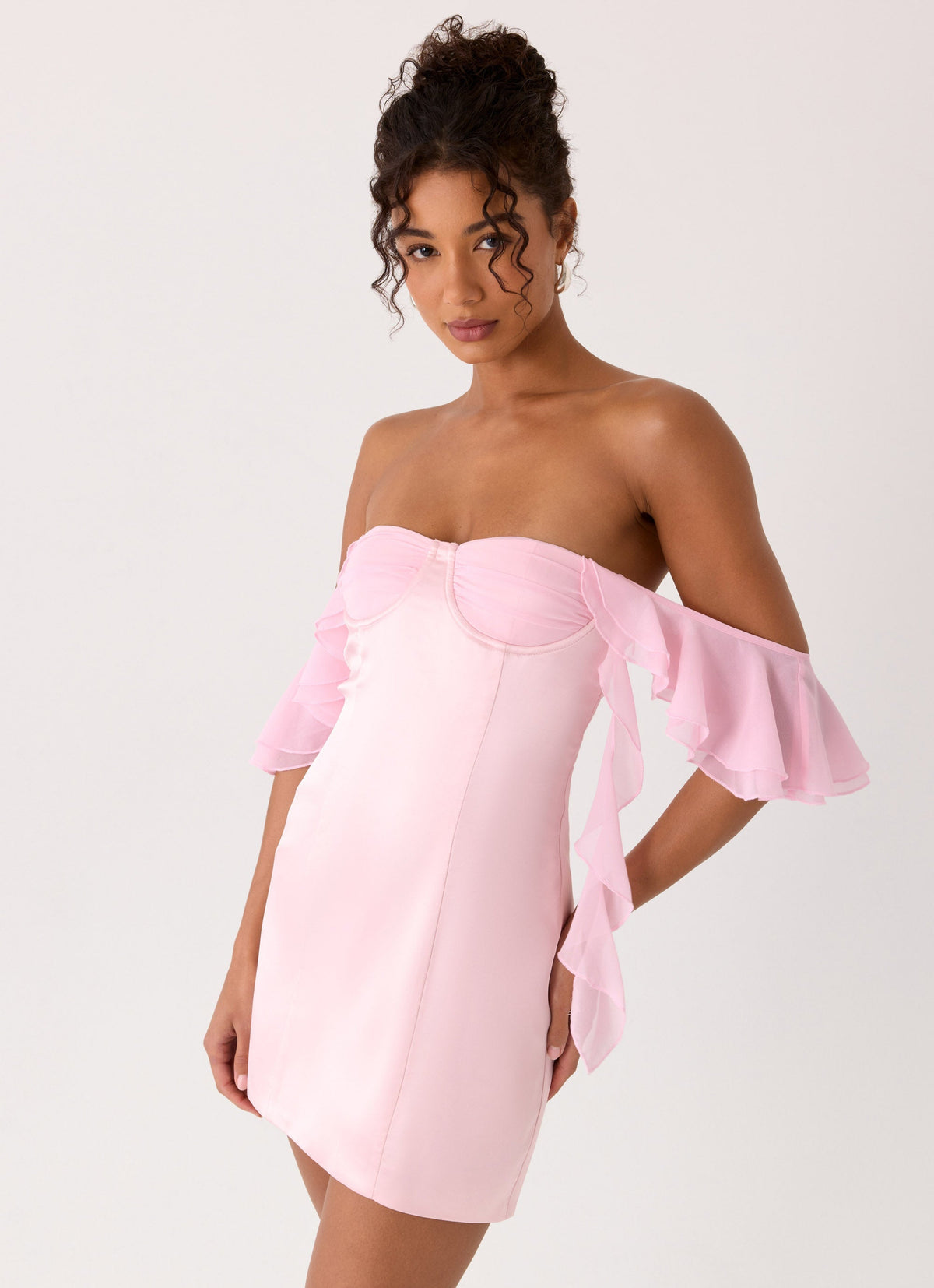 Strapless Bustier Ruffle Off Shoulder Sleeve Bodycon Mini Dress 8