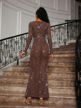 Square Neck Rhinestone Maxi Dress - View 6