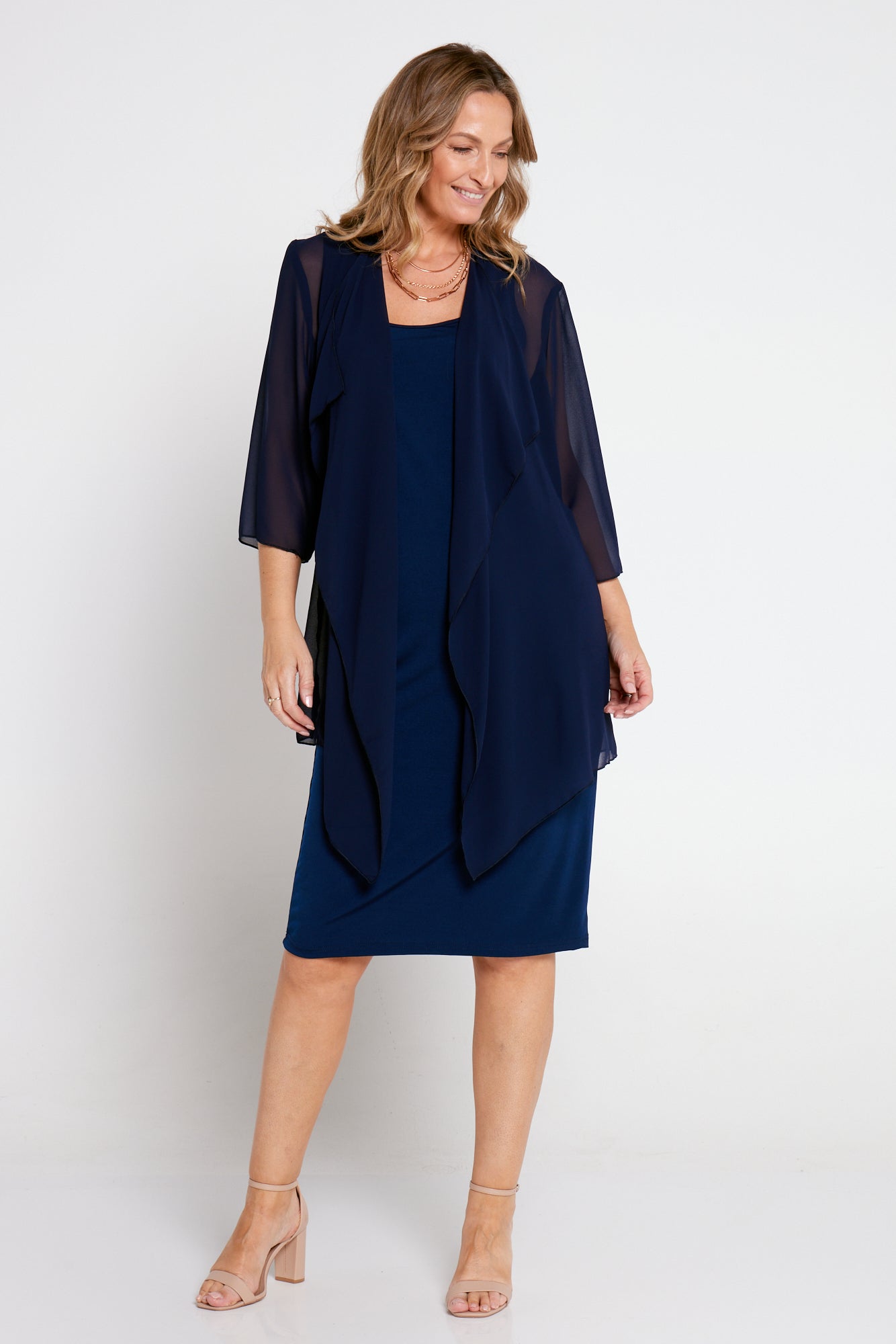Bianca Chiffon Waterfall Jacket - Navy