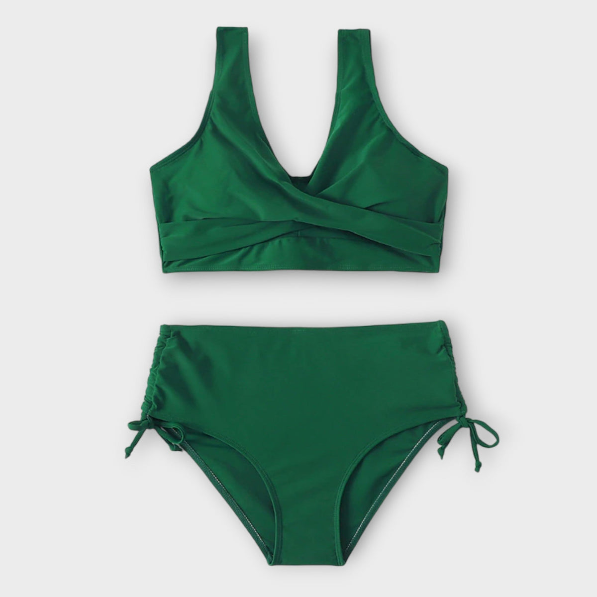 V-Neck Wrap Side Ruched Drawstring Bikini Set