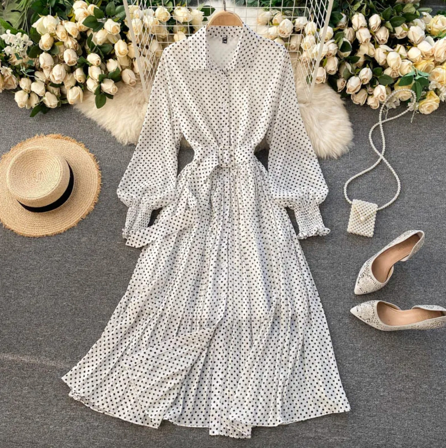 Miriam Aesthetic Dress with Polka Dots Elevated Occasion Wear