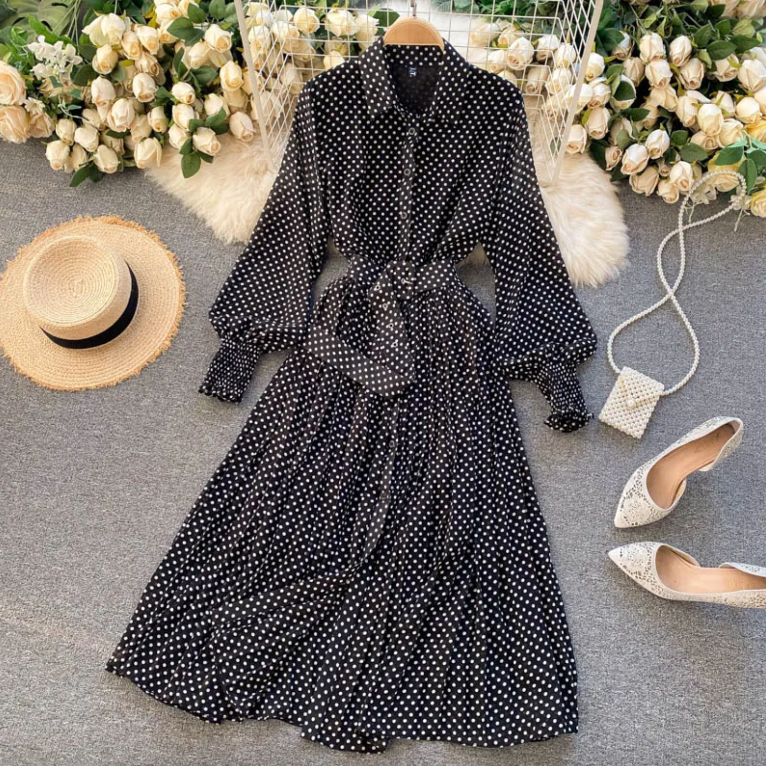 Miriam Aesthetic Dress with Polka Dots Elevated Occasion Wear