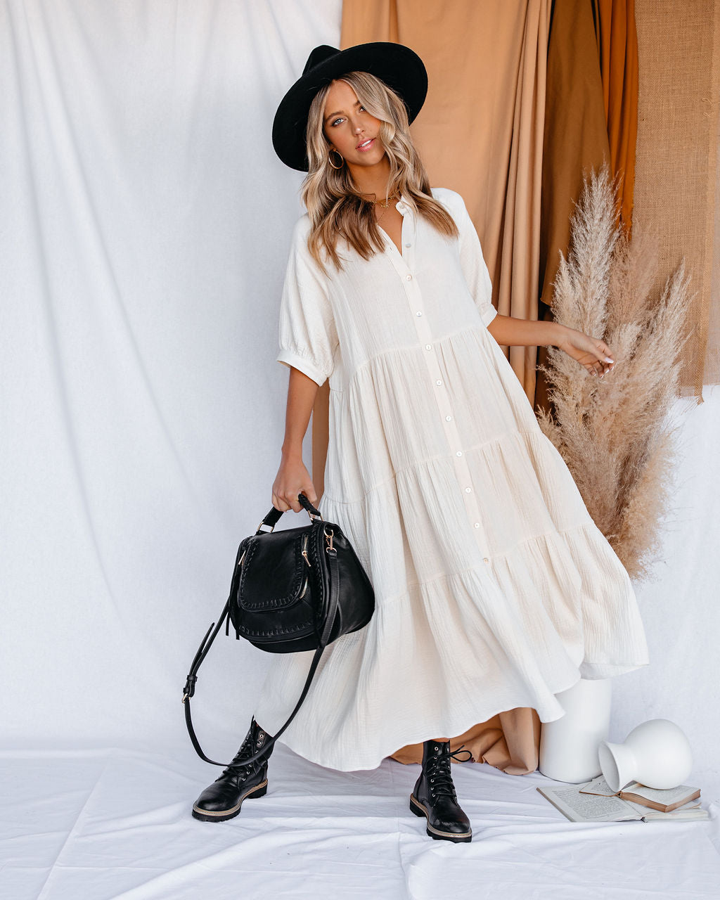 Binx Cotton Pocketed Button Down Midi Dress - Ivory