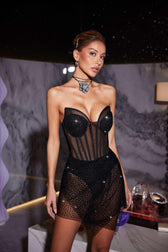 Strapless Rhinestone Mesh Dress - View 5
