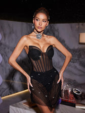 Strapless Rhinestone Mesh Dress