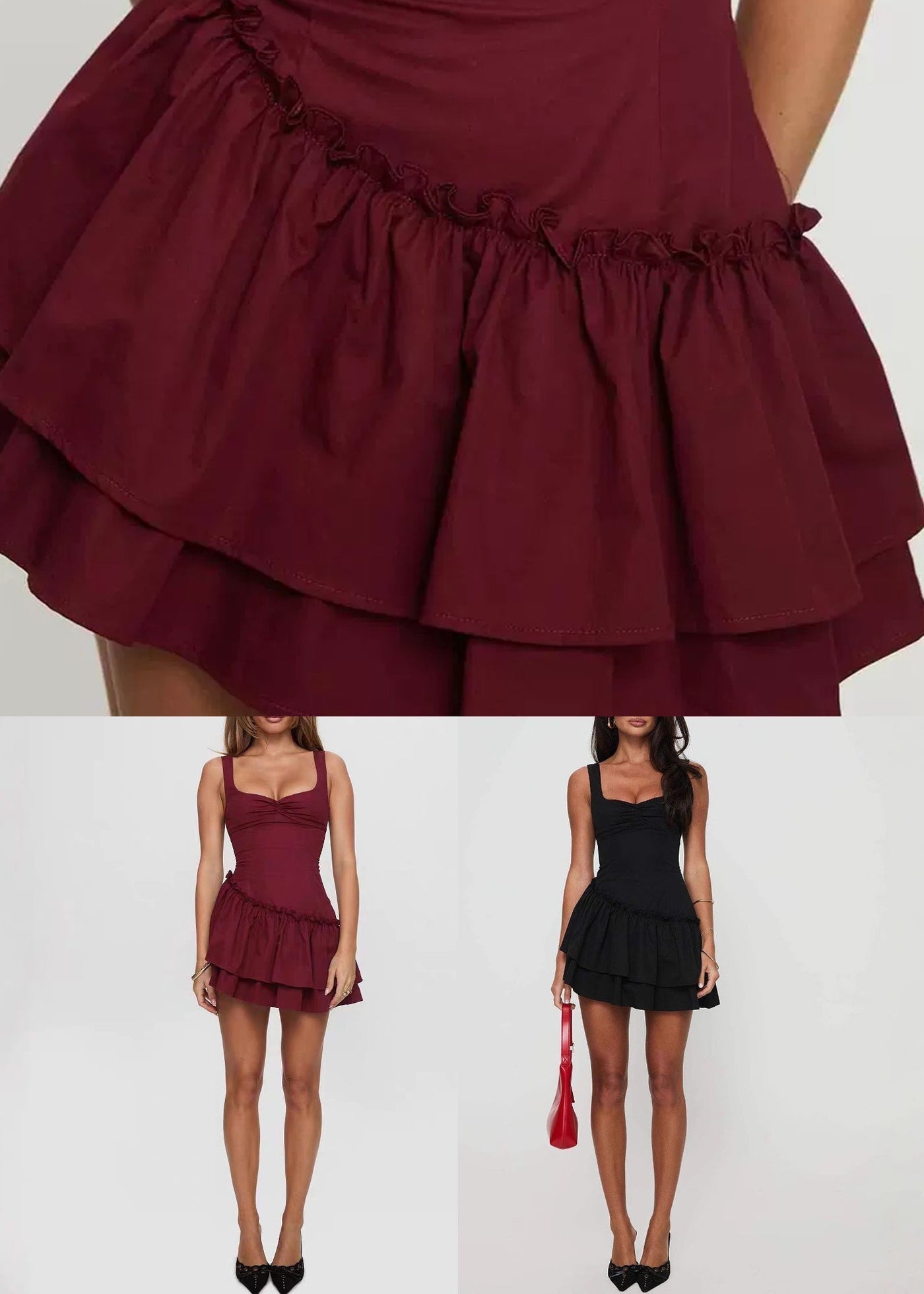 Black Lace Up Cotton Spaghetti Strap Dress Ruffled Sleeveless 5
