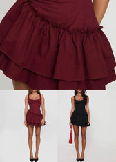 Black Lace Up Cotton Spaghetti Strap Dress Ruffled Sleeveless 5