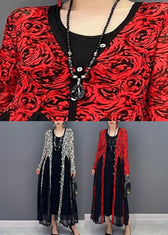 Black Patchwork Button Tulle Long Dresses Long Sleeve 5