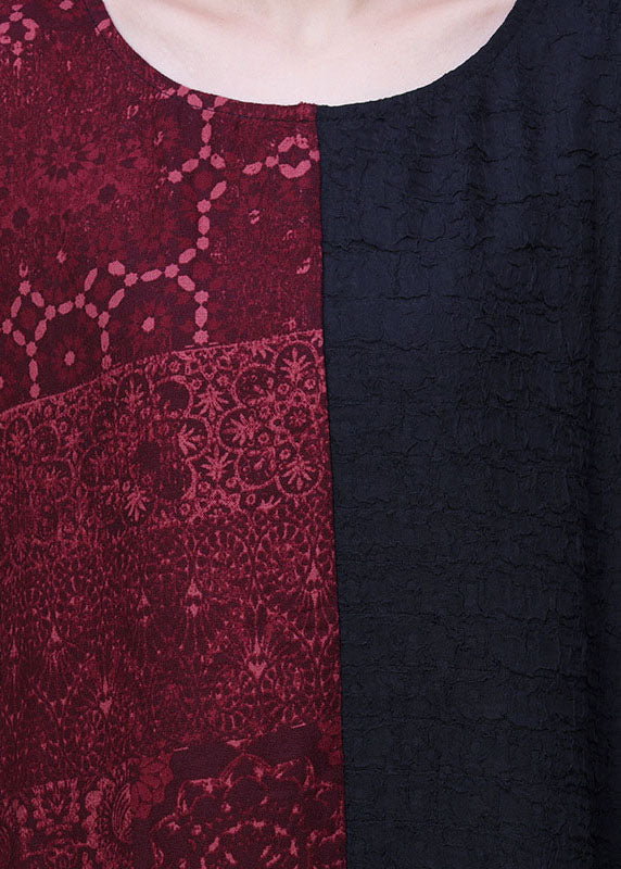 Lace Print Panel Patchwork Round Neck Long Sleeve Front Pocket Oversized Maxi Dress