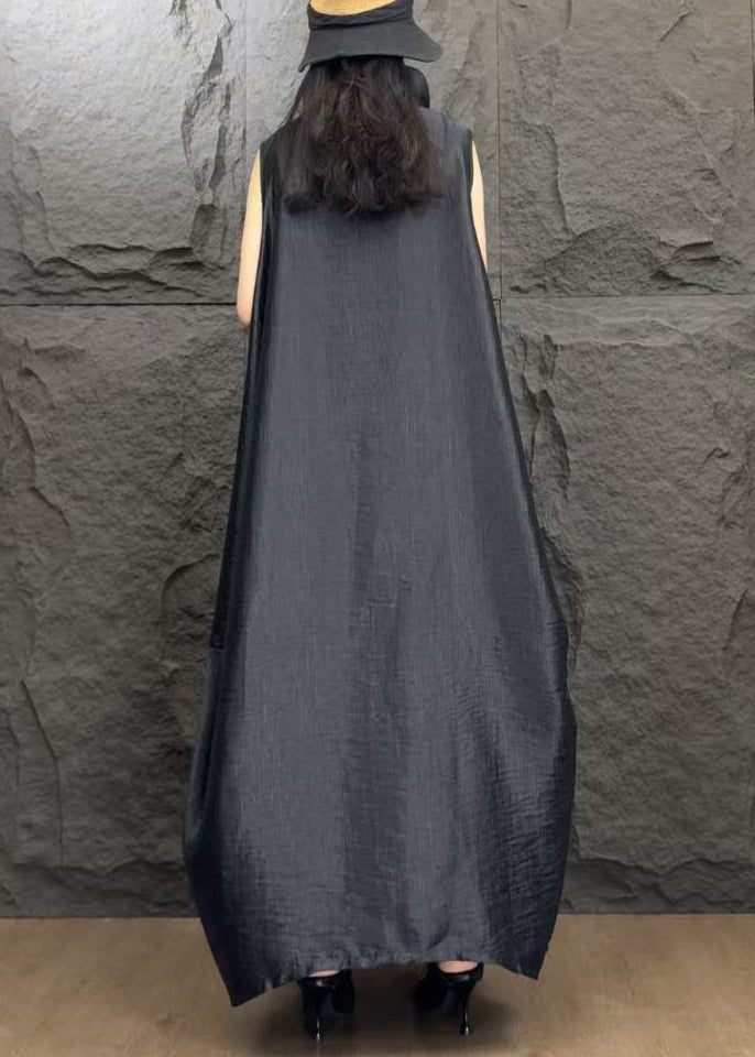 Sleeveless Funnel Neck Mesh Cut Out Oversized Cocoon Maxi Dress