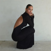 Black TurtleNeck Backless Maxi For Women Elegant Evening Trumpet Sleeves Autumn Bodycon Long Cut Out Dress