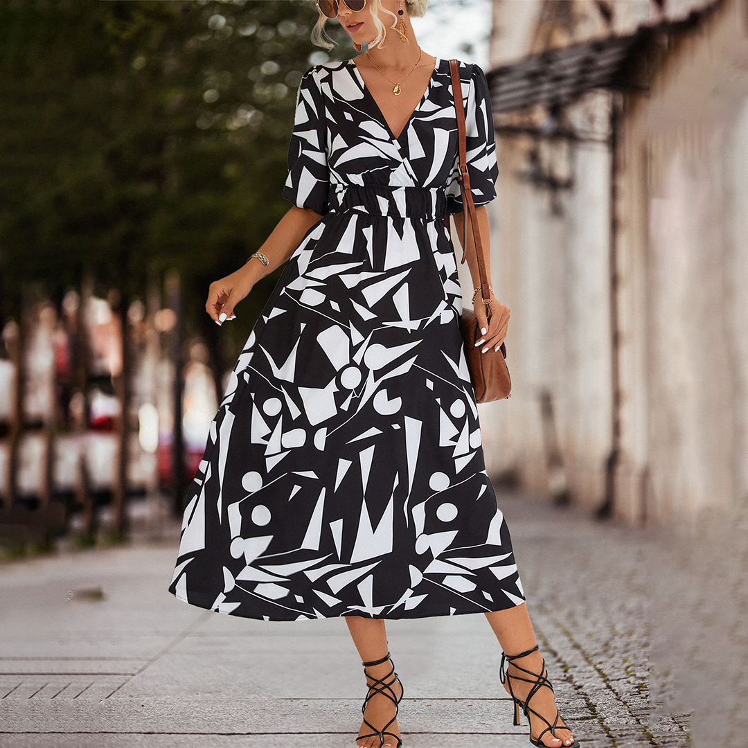 Oxana Relaxed Midi Dress with a V-neck for Women Versatile Daily Pick