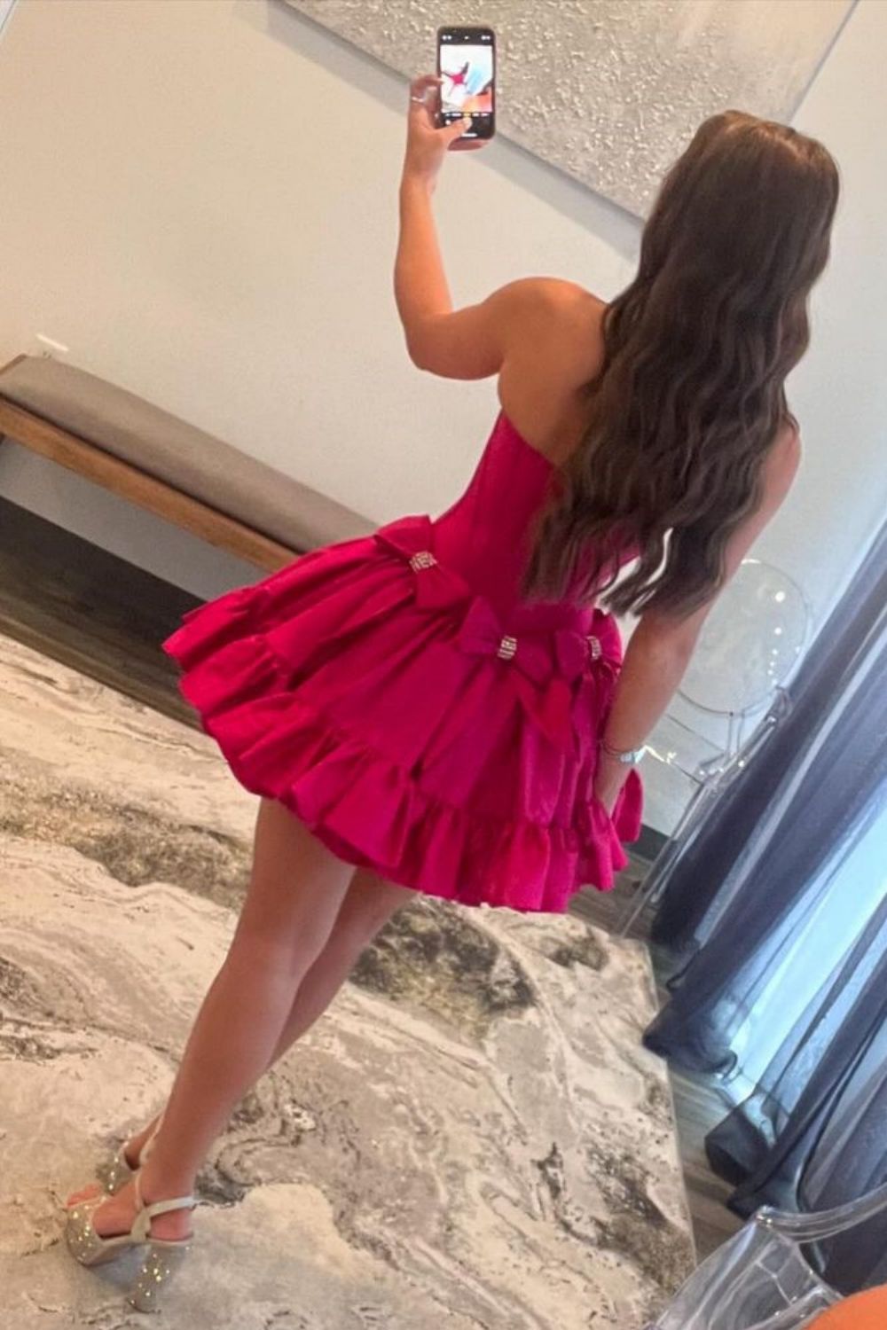 Black A-Line Strapless Short Satin Homecoming Dress With Bowknot