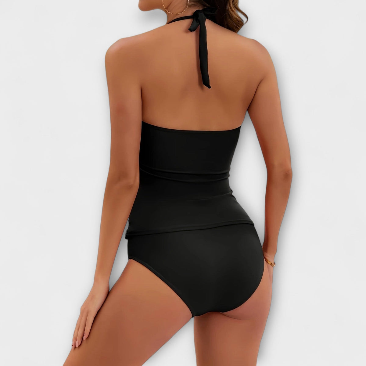 Halter Neck Ruched Tankini Two Piece Swimsuit