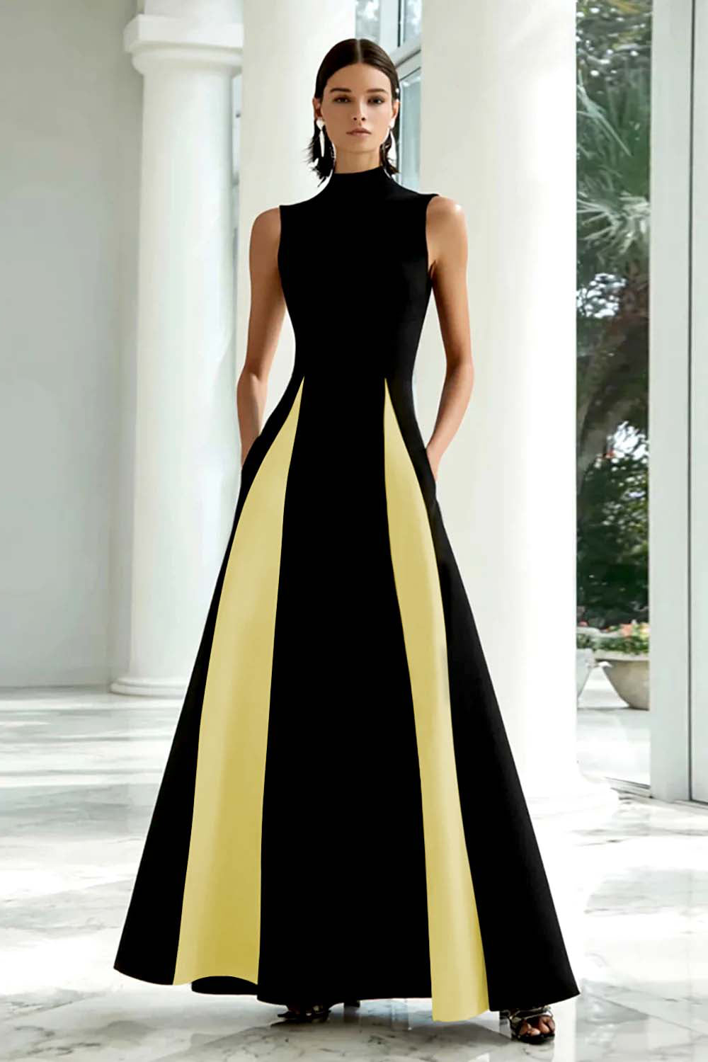High Neck Sleeveless A-Line Maxi Gown 15