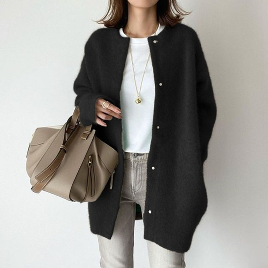 Crew Neck Button Front Oversized Knit Cardigan