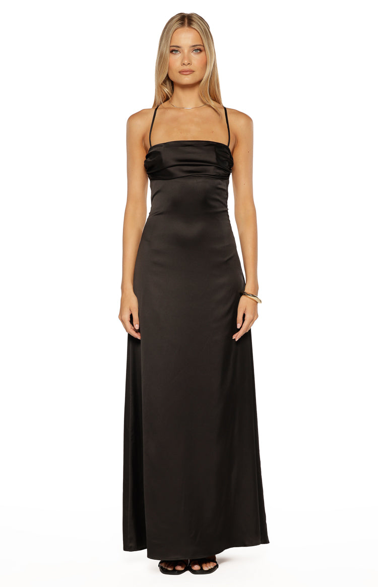 Satin Strapless Fold Over Neckline Strappy Open Back Maxi Dress 5